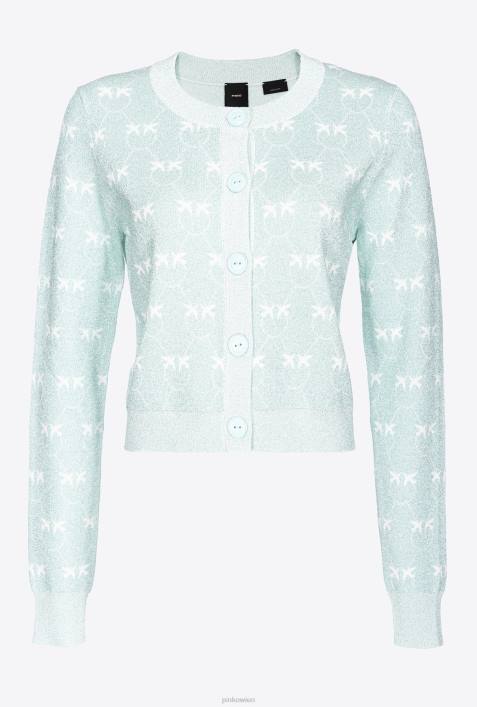 Strickjacke | Pinko Aquamarin/Weiß Kurze Strickjacke mit Lurex-MonogrammZ4ZP520