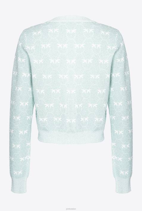Strickjacke | Pinko Aquamarin/Weiß Kurze Strickjacke mit Lurex-MonogrammZ4ZP520