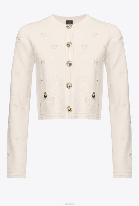 Strickjacke | Pinko Birkenbeige Kurz geschnittene Strickjacke mit „Love Birds“-Motiv aus JacquardZ4ZP558