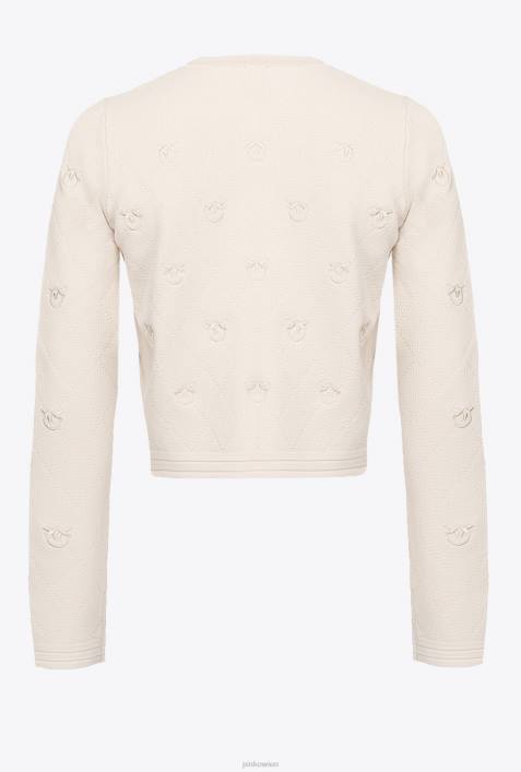 Strickjacke | Pinko Birkenbeige Kurz geschnittene Strickjacke mit „Love Birds“-Motiv aus JacquardZ4ZP558