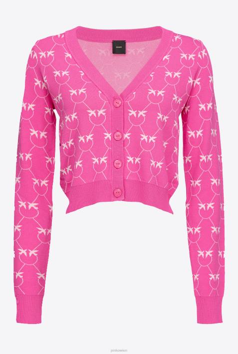 Strickjacke | Pinko Fuchsia/Rosa Kurze Strickjacke mit Monogramm-JacquardZ4ZP530