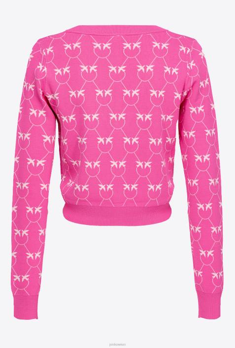 Strickjacke | Pinko Fuchsia/Rosa Kurze Strickjacke mit Monogramm-JacquardZ4ZP530
