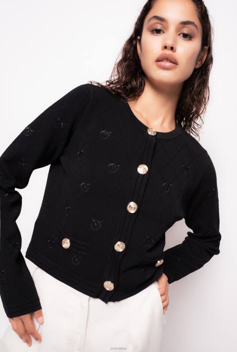 Strickjacke | Pinko Limousine schwarz Kurz geschnittene Strickjacke mit „Love Birds“-Motiv aus JacquardZ4ZP554