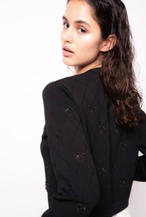 Strickjacke | Pinko Limousine schwarz Kurz geschnittene Strickjacke mit „Love Birds“-Motiv aus JacquardZ4ZP554