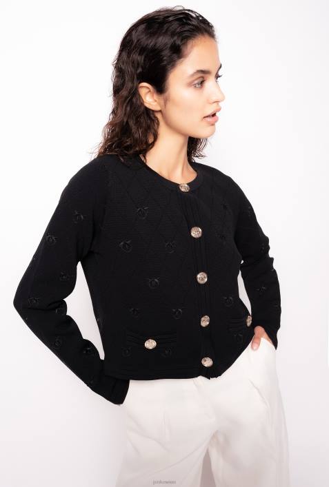 Strickjacke | Pinko Limousine schwarz Kurz geschnittene Strickjacke mit „Love Birds“-Motiv aus JacquardZ4ZP554