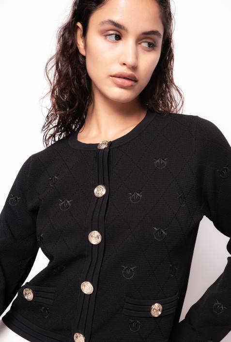 Strickjacke | Pinko Limousine schwarz Kurz geschnittene Strickjacke mit „Love Birds“-Motiv aus JacquardZ4ZP554