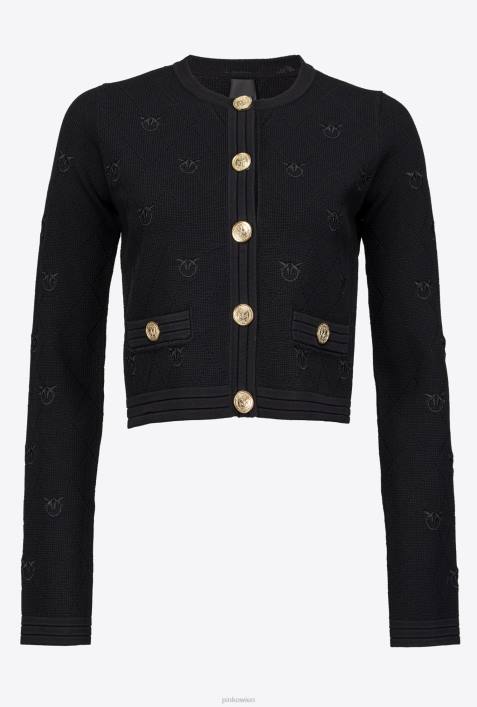 Strickjacke | Pinko Limousine schwarz Kurz geschnittene Strickjacke mit „Love Birds“-Motiv aus JacquardZ4ZP554