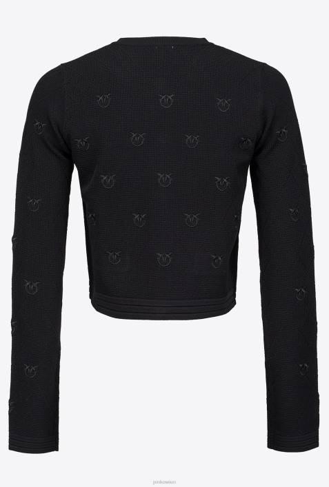 Strickjacke | Pinko Limousine schwarz Kurz geschnittene Strickjacke mit „Love Birds“-Motiv aus JacquardZ4ZP554