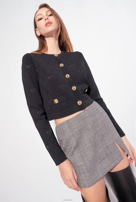 Strickjacke | Pinko Limousine schwarz Kurz geschnittene Strickjacke mit „Love Birds“-Motiv aus JacquardZ4ZP557