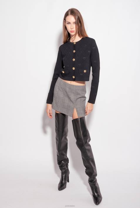 Strickjacke | Pinko Limousine schwarz Kurz geschnittene Strickjacke mit „Love Birds“-Motiv aus JacquardZ4ZP557