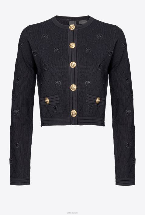 Strickjacke | Pinko Limousine schwarz Kurz geschnittene Strickjacke mit „Love Birds“-Motiv aus JacquardZ4ZP557