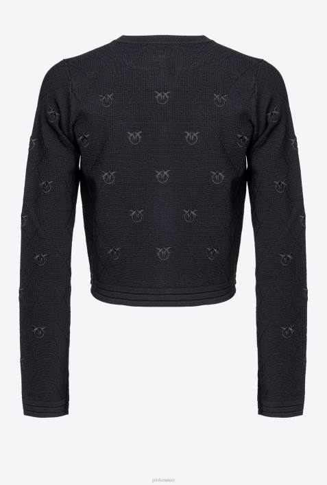 Strickjacke | Pinko Limousine schwarz Kurz geschnittene Strickjacke mit „Love Birds“-Motiv aus JacquardZ4ZP557