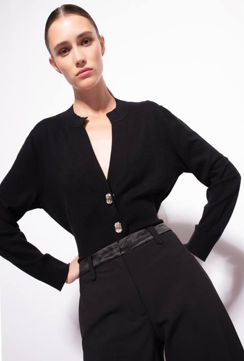 Strickjacke | Pinko Limousine schwarz Kurzer Cardigan mit SchmuckknöpfenZ4ZP500