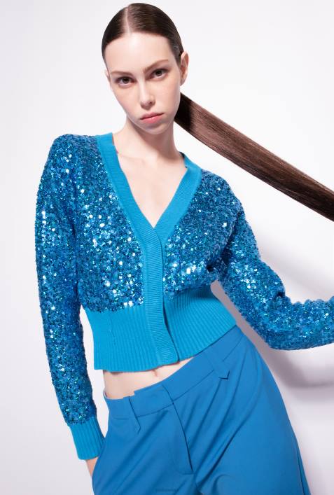 Strickjacke | Pinko Regisseur blau Vollständig mit Pailletten besetzter CardiganZ4ZP548