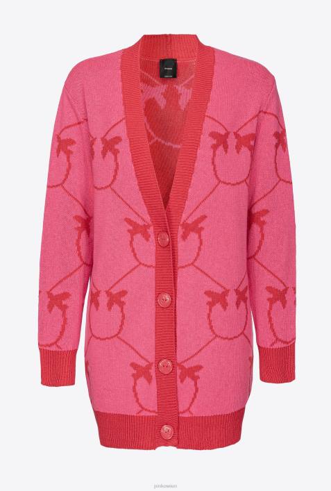 Strickjacke | Pinko fuchsia/rot Maxi-Cardigan mit Monogramm-JacquardZ4ZP517