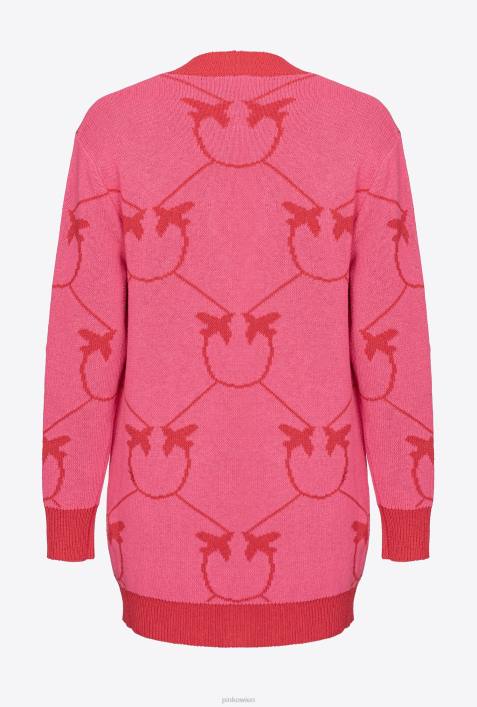 Strickjacke | Pinko fuchsia/rot Maxi-Cardigan mit Monogramm-JacquardZ4ZP517