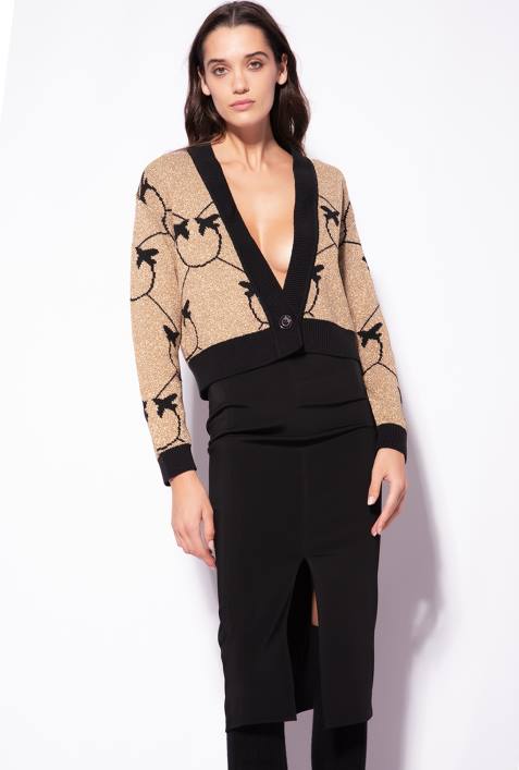 Strickjacke | Pinko gold/schwarz Kurze Strickjacke mit Monogramm-JacquardZ4ZP556