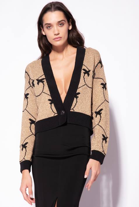 Strickjacke | Pinko gold/schwarz Kurze Strickjacke mit Monogramm-JacquardZ4ZP556