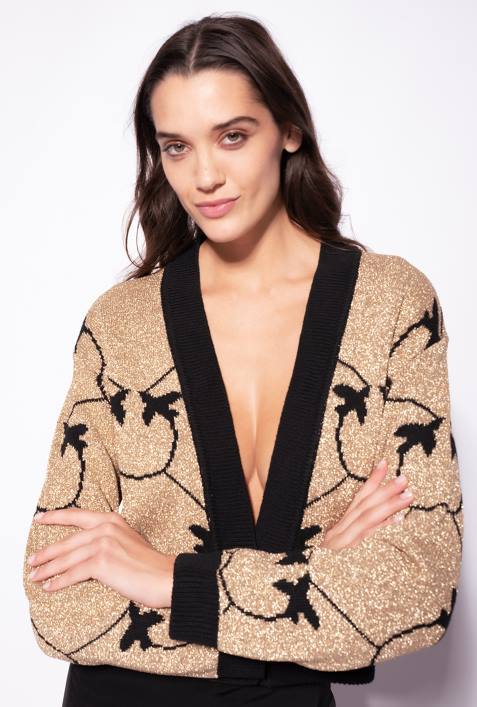 Strickjacke | Pinko gold/schwarz Kurze Strickjacke mit Monogramm-JacquardZ4ZP556