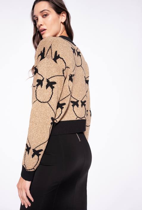 Strickjacke | Pinko gold/schwarz Kurze Strickjacke mit Monogramm-JacquardZ4ZP556