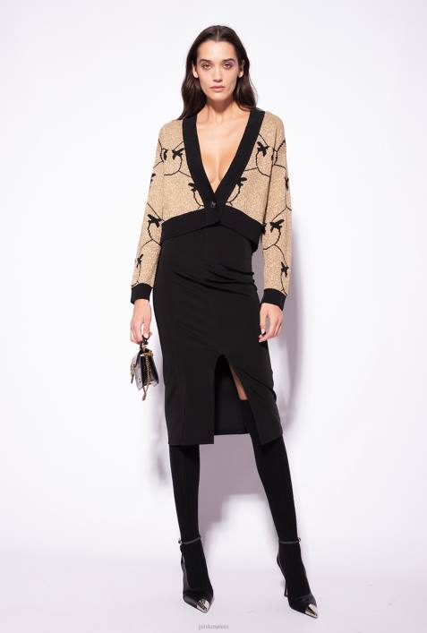 Strickjacke | Pinko gold/schwarz Kurze Strickjacke mit Monogramm-JacquardZ4ZP556