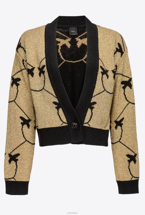 Strickjacke | Pinko gold/schwarz Kurze Strickjacke mit Monogramm-JacquardZ4ZP556