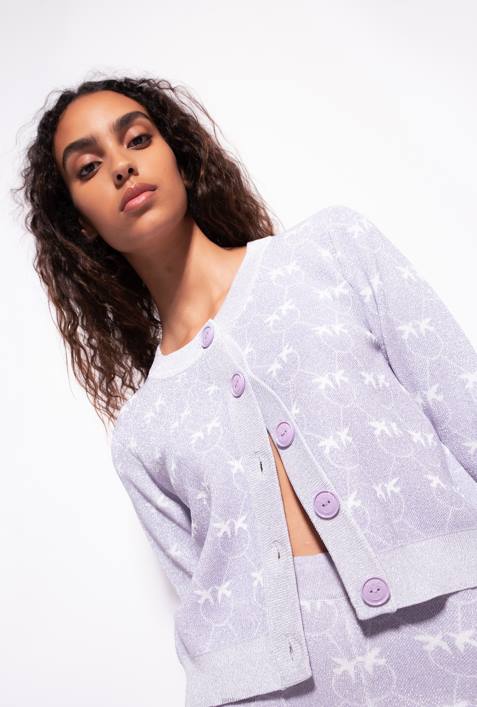 Strickjacke | Pinko lila/weiß Kurze Strickjacke mit Lurex-MonogrammZ4ZP521