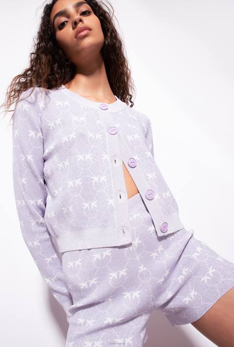 Strickjacke | Pinko lila/weiß Kurze Strickjacke mit Lurex-MonogrammZ4ZP521