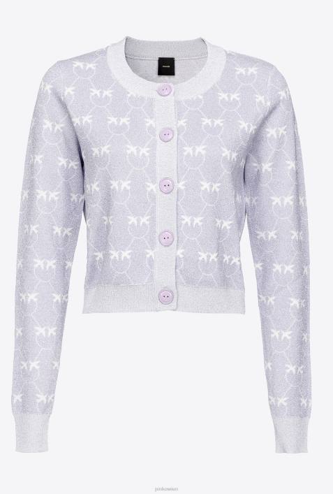 Strickjacke | Pinko lila/weiß Kurze Strickjacke mit Lurex-MonogrammZ4ZP521