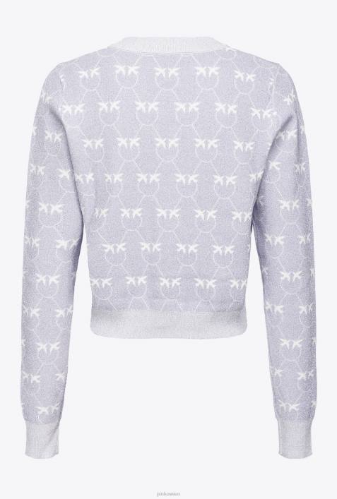 Strickjacke | Pinko lila/weiß Kurze Strickjacke mit Lurex-MonogrammZ4ZP521