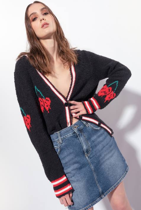 Strickjacke | Pinko multi. Schwarz Rot Strickjacke mit KirscheinlageZ4ZP533