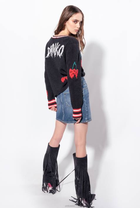 Strickjacke | Pinko multi. Schwarz Rot Strickjacke mit KirscheinlageZ4ZP533