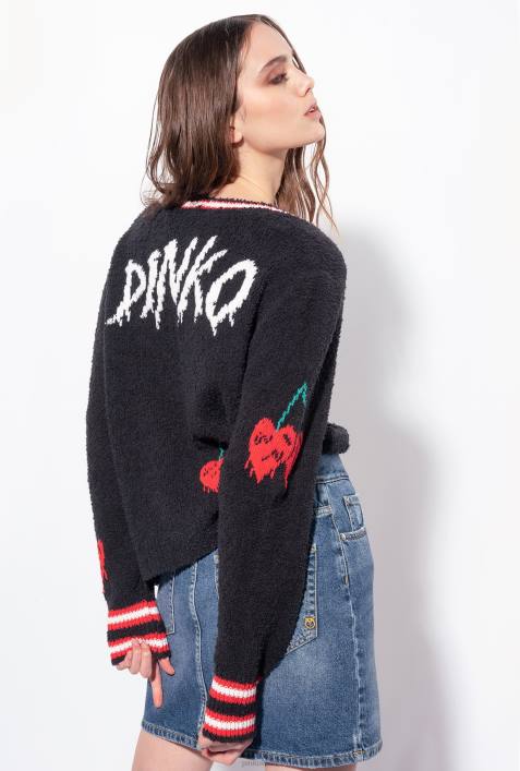 Strickjacke | Pinko multi. Schwarz Rot Strickjacke mit KirscheinlageZ4ZP533