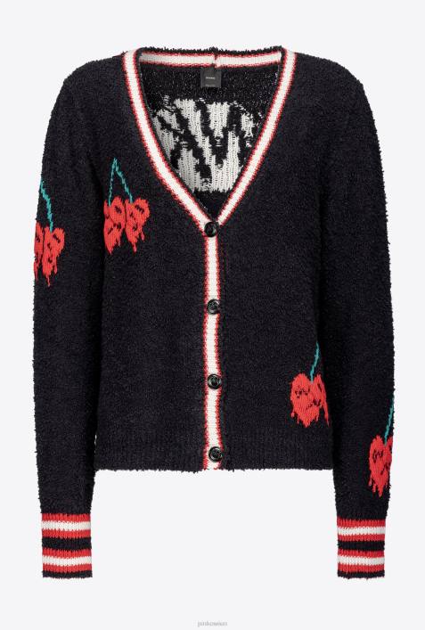 Strickjacke | Pinko multi. Schwarz Rot Strickjacke mit KirscheinlageZ4ZP533