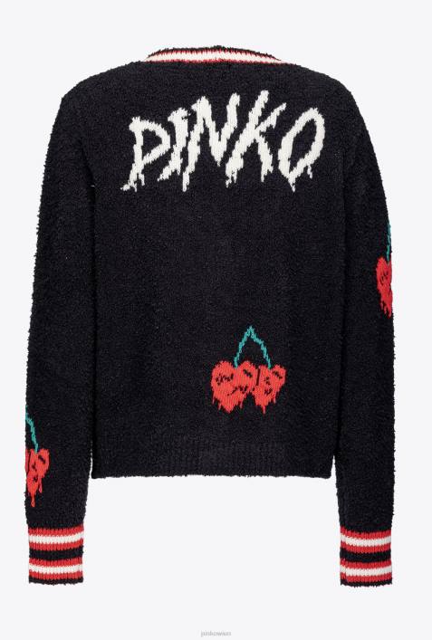 Strickjacke | Pinko multi. Schwarz Rot Strickjacke mit KirscheinlageZ4ZP533