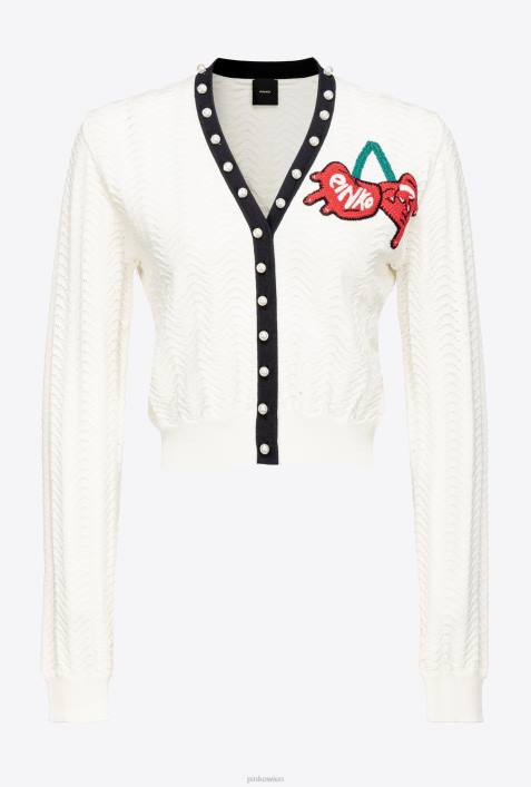 Strickjacke | Pinko multi. weiß/schwarz/rot Kurzer Cardigan mit KirschstickereiZ4ZP544