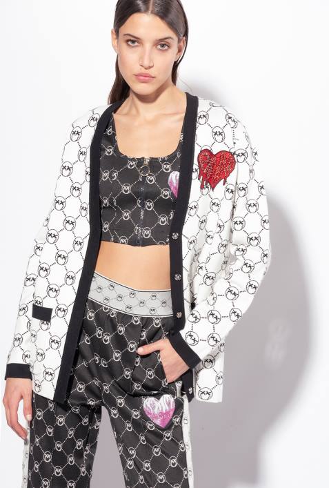 Strickjacke | Pinko multi. weiß/schwarz/rot Strickjacke mit Monogramm-JacquardZ4ZP541