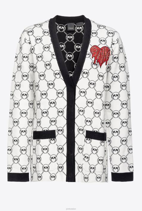 Strickjacke | Pinko multi. weiß/schwarz/rot Strickjacke mit Monogramm-JacquardZ4ZP541