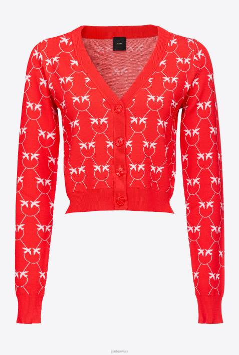 Strickjacke | Pinko rot Rosa Kurze Strickjacke mit Monogramm-JacquardZ4ZP529