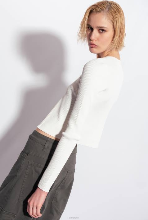Strickjacke | Pinko seidenweiß gerippter, offener CardiganZ4ZP513
