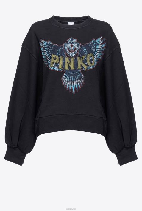 Sweatshirts | Pinko Grau-Tiefschwarz Sweatshirt mit Flügel- und Logo-PrintZ4ZP550