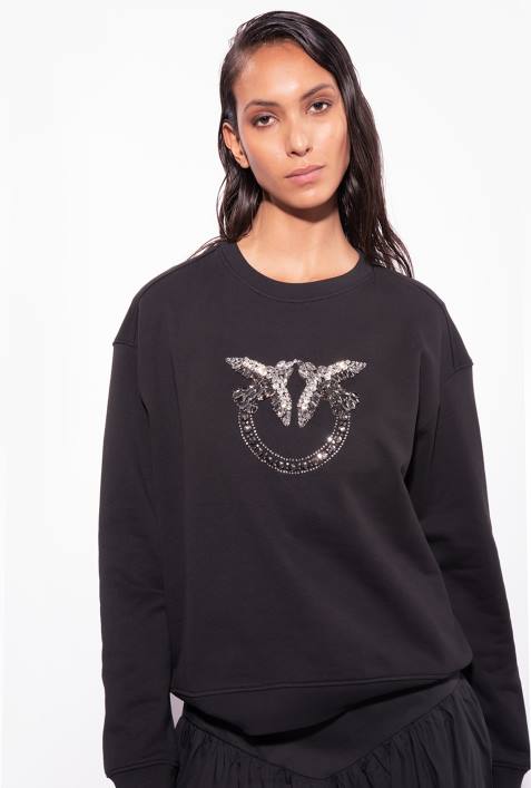 Sweatshirts | Pinko Limousine schwarz Sweatshirt mit Love Birds-StickereiZ4ZP505