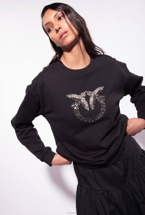Sweatshirts | Pinko Limousine schwarz Sweatshirt mit Love Birds-StickereiZ4ZP505