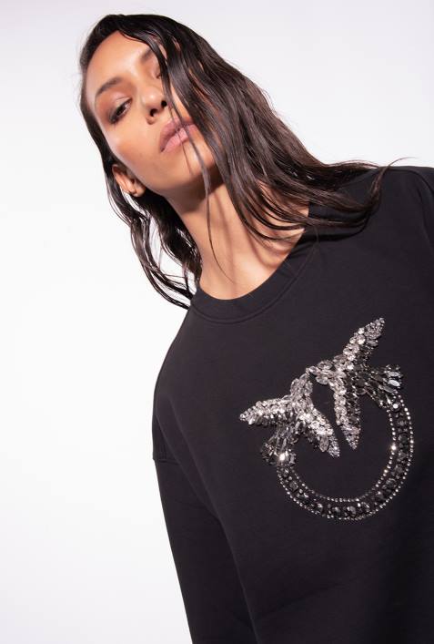 Sweatshirts | Pinko Limousine schwarz Sweatshirt mit Love Birds-StickereiZ4ZP505