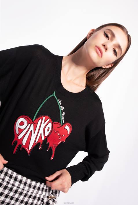 Sweatshirts | Pinko multi. Schwarz Rot Pullover mit KirschstickereiZ4ZP551