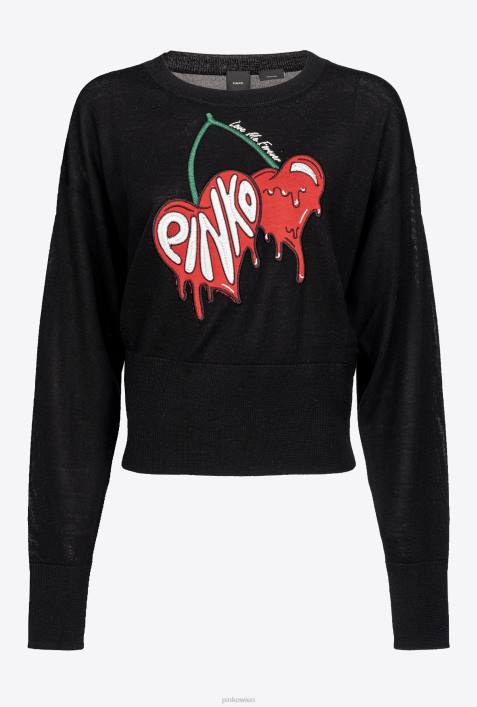 Sweatshirts | Pinko multi. Schwarz Rot Pullover mit KirschstickereiZ4ZP551