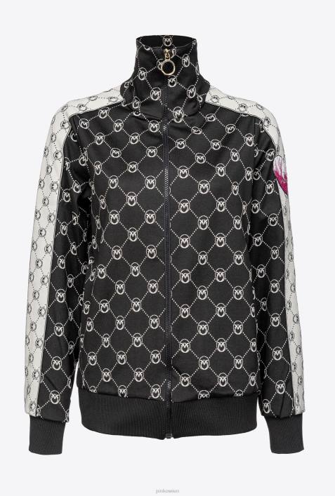 Sweatshirts | Pinko schwarz/ecru Strickjacke mit Jacquard-MonogrammZ4ZP539