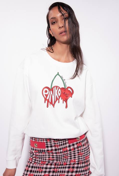 Sweatshirts | Pinko seidenweiß Sweatshirt mit KirschdruckZ4ZP532