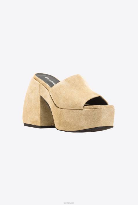 Sandalen | Pinko Beige-Helles Taupe Hohe Wildleder-PantolettenZ4ZP1115