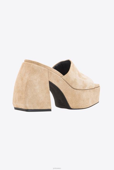 Sandalen | Pinko Beige-Helles Taupe Hohe Wildleder-PantolettenZ4ZP1115